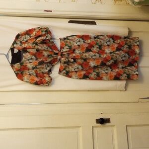 J. Crew dress, size 6, new, never worn, floral reds, greens, tans.